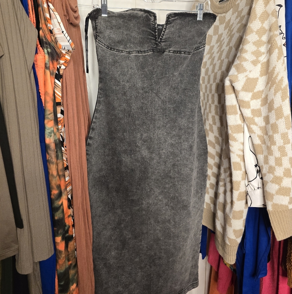 Gray Denim Women's Strapless Dress